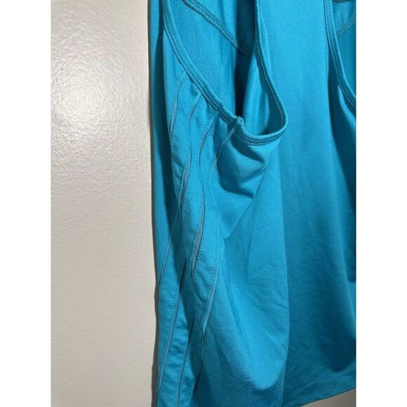 Lucky In Love Tank Top Teal Blue Round Neck Side Mesh Racerback  Large 12 - Picture 4 of 6